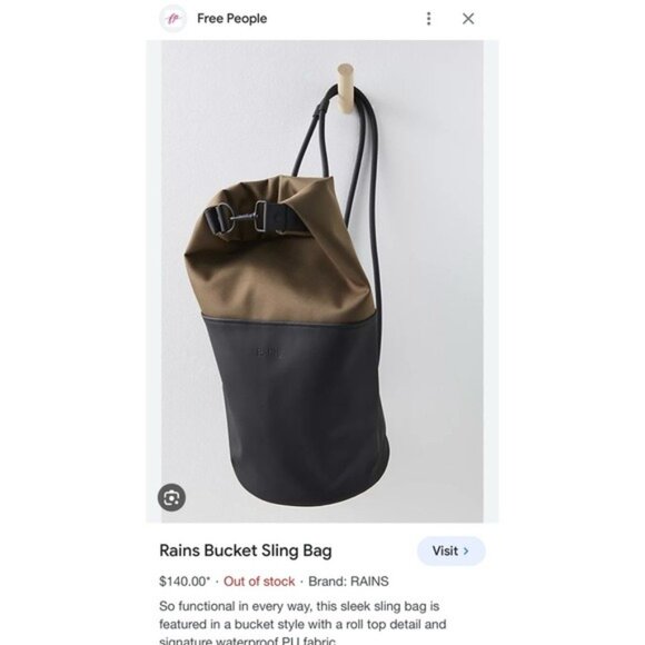 NWT Rains Bucket Sling Mini Bag OS Wood Black Roll Top Backpack Waterproof - Picture 2 of 15